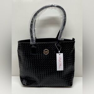 Marilyn Monroe Black Textured Double Handle Zipper Pockets Tote Bag